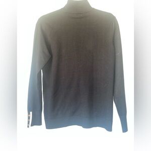CALVIN KLEIN BLACK MOCK NECK WOMENS PULLOVER SWEATER GOLD BUTTONS WHITE TRIM S